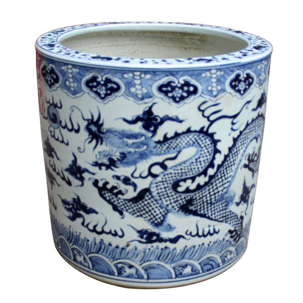 Blue & White Cloud Dragon Cylinder Planter