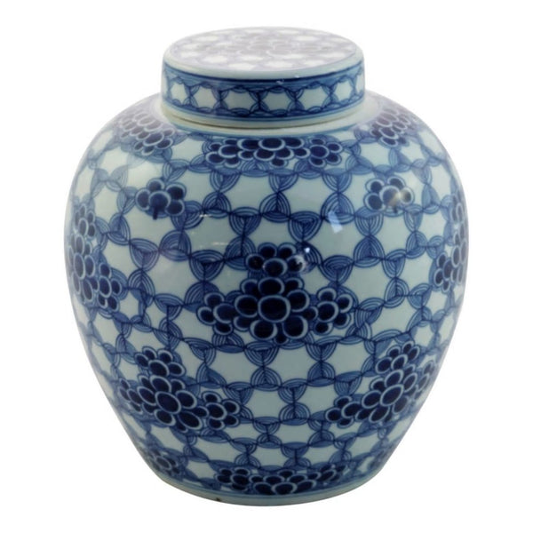 B&W Honeycomb Floral Lidded Ming Jar