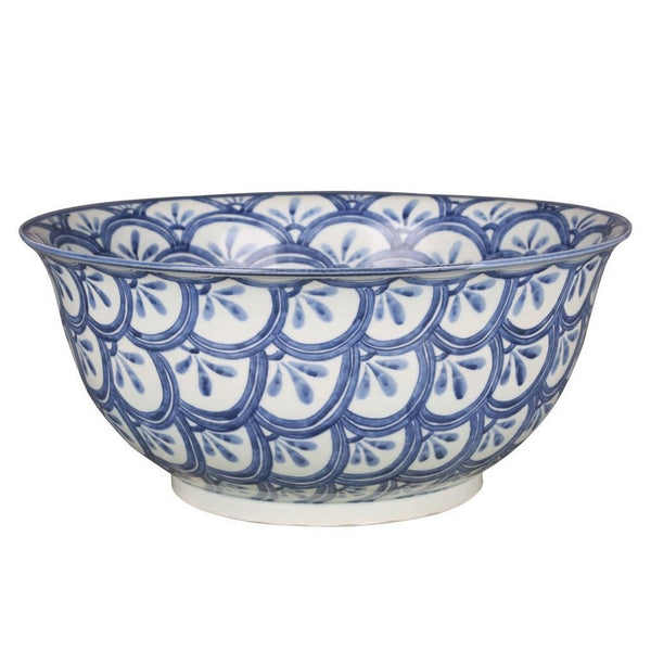 Blue & White Porcelain Sea Wave Motif Bowl