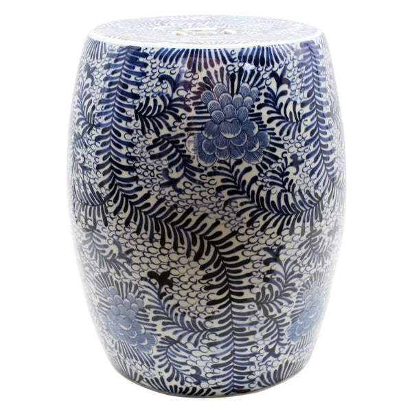 Blue & White Blooming Flowers Porcelain Garden Stool