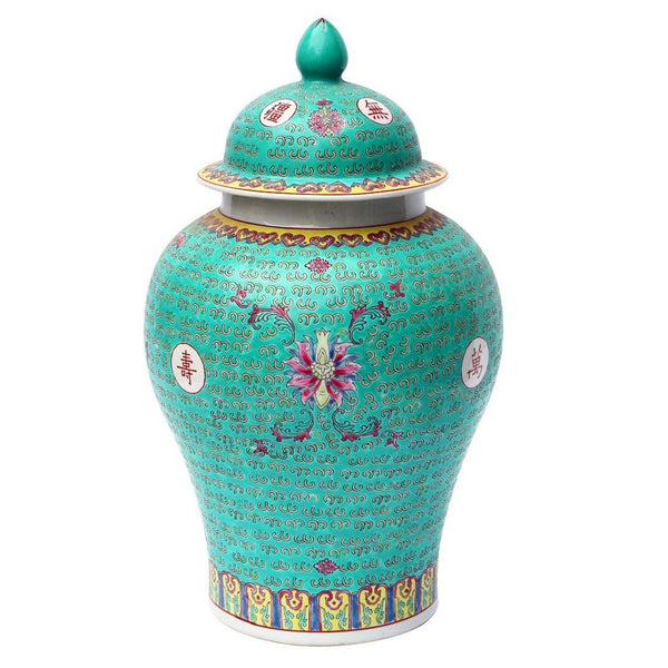 Teal Longevity Porcelain Temple Jar