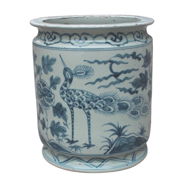 Blue and White Bird Motif Orchid Pot