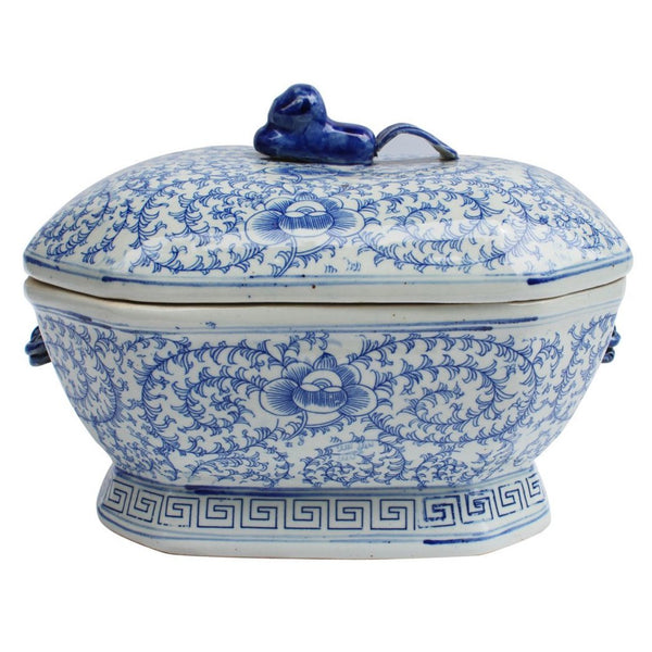Blue & White Hex Fruit Floral Motif Jar