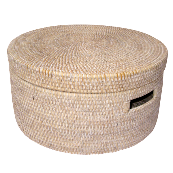 Rattan Round Box - Whitewash