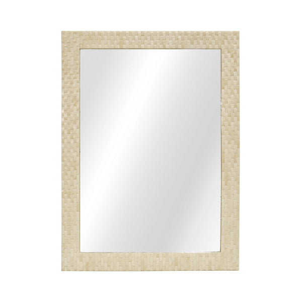 Worlds Away Brooklyn Basket Weave Bone Rectangular Wall Mirror