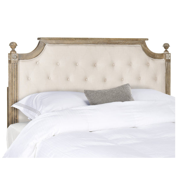 Rustic Wood Beige Tufted Linen Headboard
