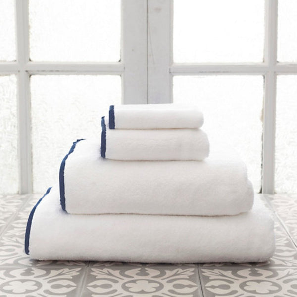 Signature Banded White and Navy Towels