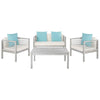 Alda 4 Piece Outdoor Set with Accent Pillows - Grey Wash/White/Light Blue