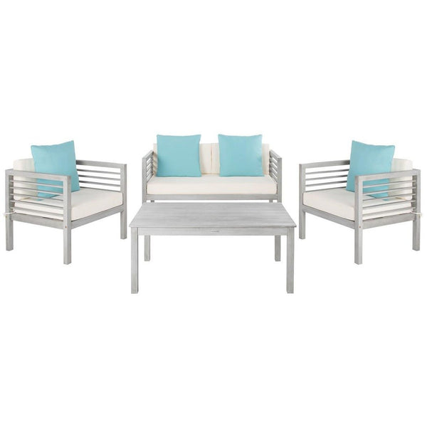 Alda 4 Piece Outdoor Set with Accent Pillows - Grey Wash/White/Light Blue