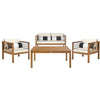 Alda 4 Piece Outdoor Set with Accent Pillows - Teak, Navy, White
