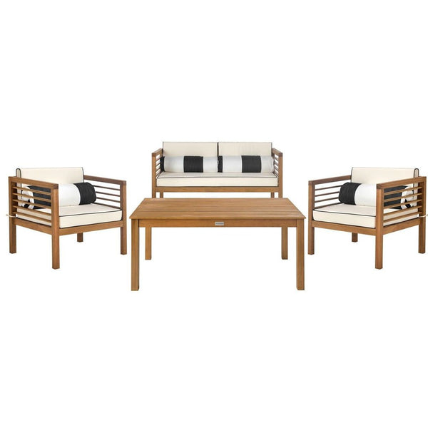 Alda 4 Piece Outdoor Set with Accent Pillows - Teak, Navy, White